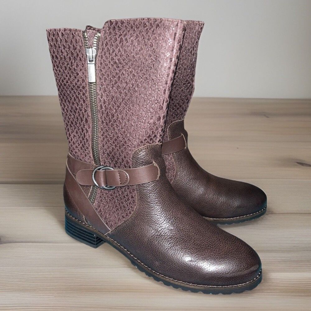 NIB Womens Softwalk Marlowe Moto Harness Boots Bordeaux Sz 6.5 M Leather